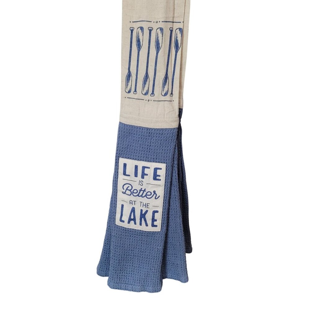 Life Is Better At The Lake Blue & Cream Cotton & Linen Kitchen Towel By DEMDACO